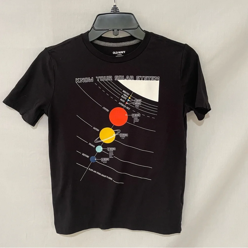 Old Navy Boys' Black Solar System. Crew Neck T-Shirt Size Large